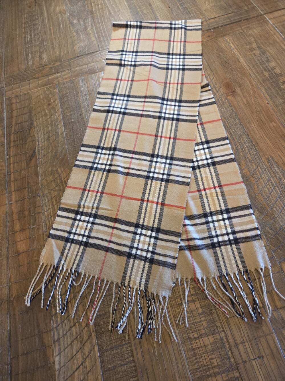 Unisex Scarf 20% Cashmere Tan Plaid Made In Italy